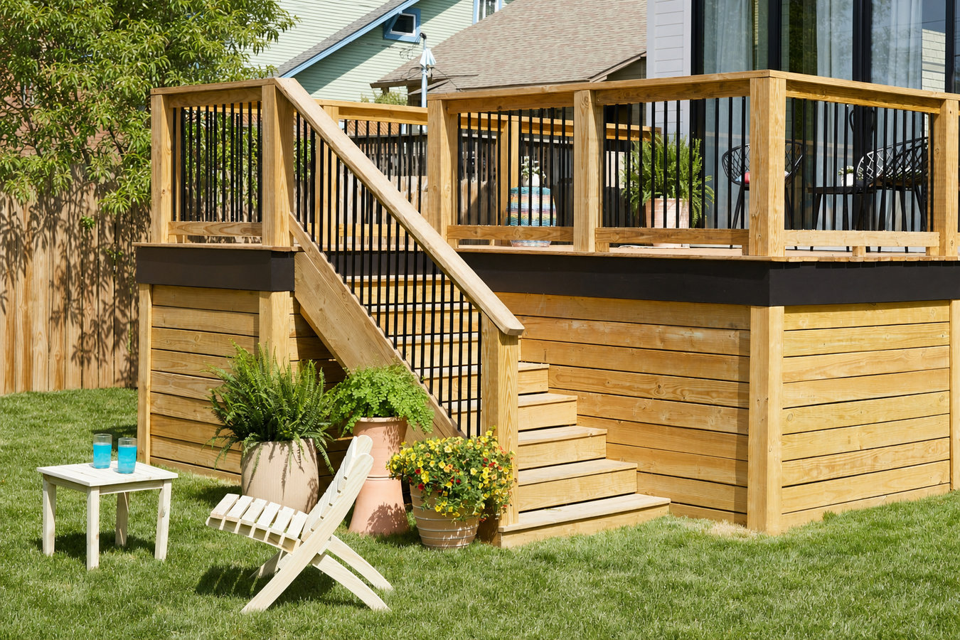 Pressure-treated wood deck construction
